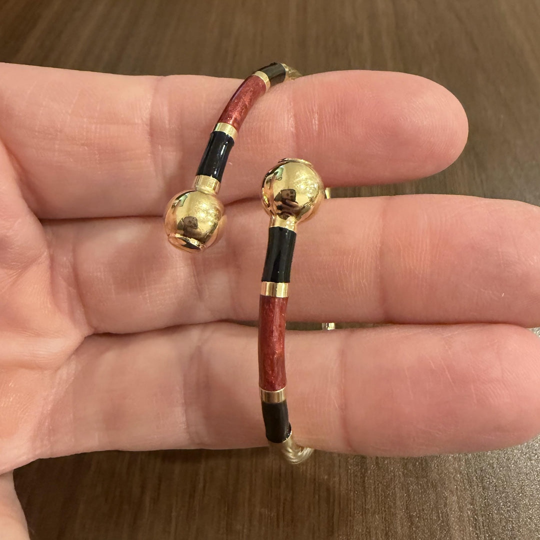 14k Yellow Gold and Enamel 7.3g  Flex Stretch Bypass Bangle Italy 6.55"