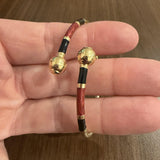 14k Yellow Gold and Enamel 7.3g  Flex Stretch Bypass Bangle Italy 6.55"