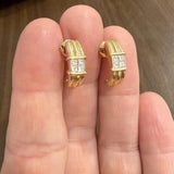 18k Yellow Gold and 0.60cttw Princess Cut Diamonds Half Hoop Earrings
