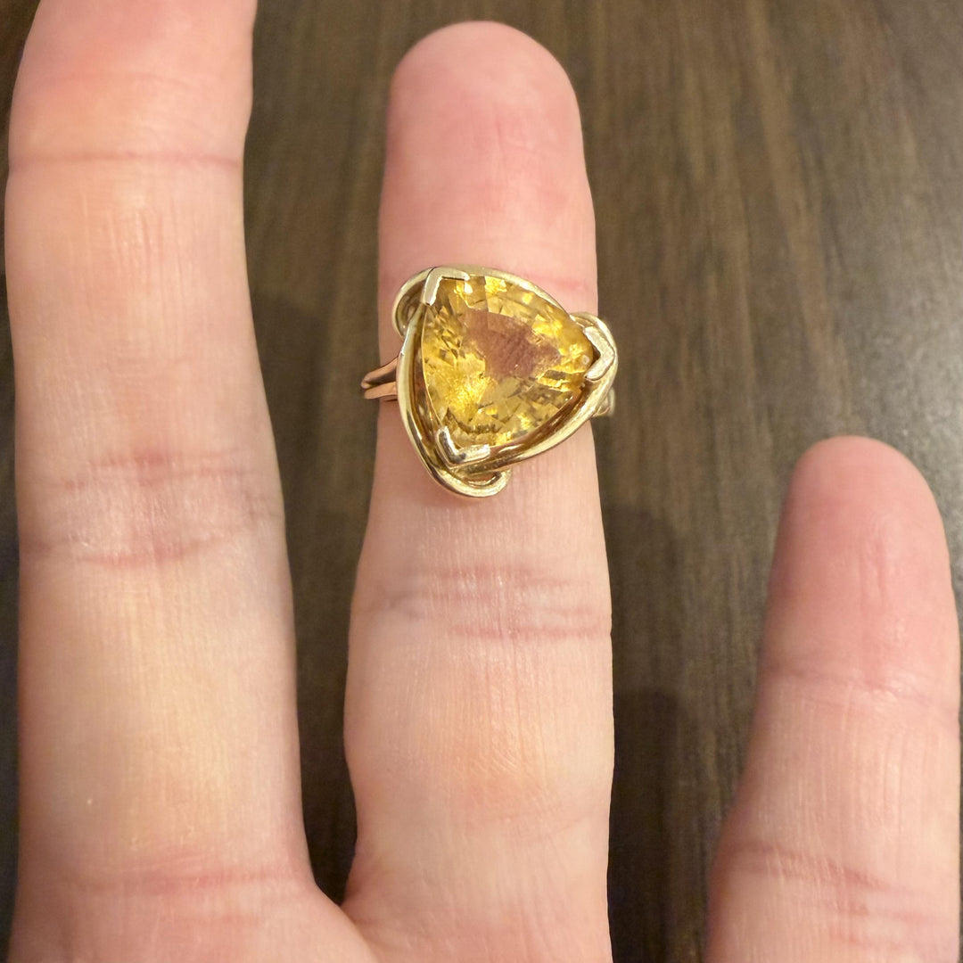 14k Yellow Gold and 6.85ct Trillion Cut Citrine Ring Size 6.25