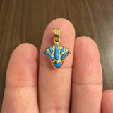 18k Yellow Gold and Turquoise Vintage Lotus Charm Pendant