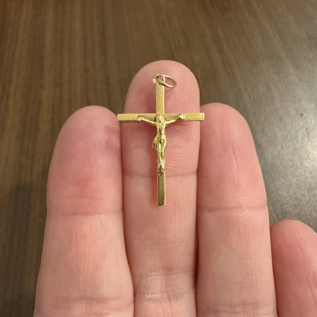 19k Portuguese Yellow Gold 1g Vintage Cross Crucifix Pendant 1.25"