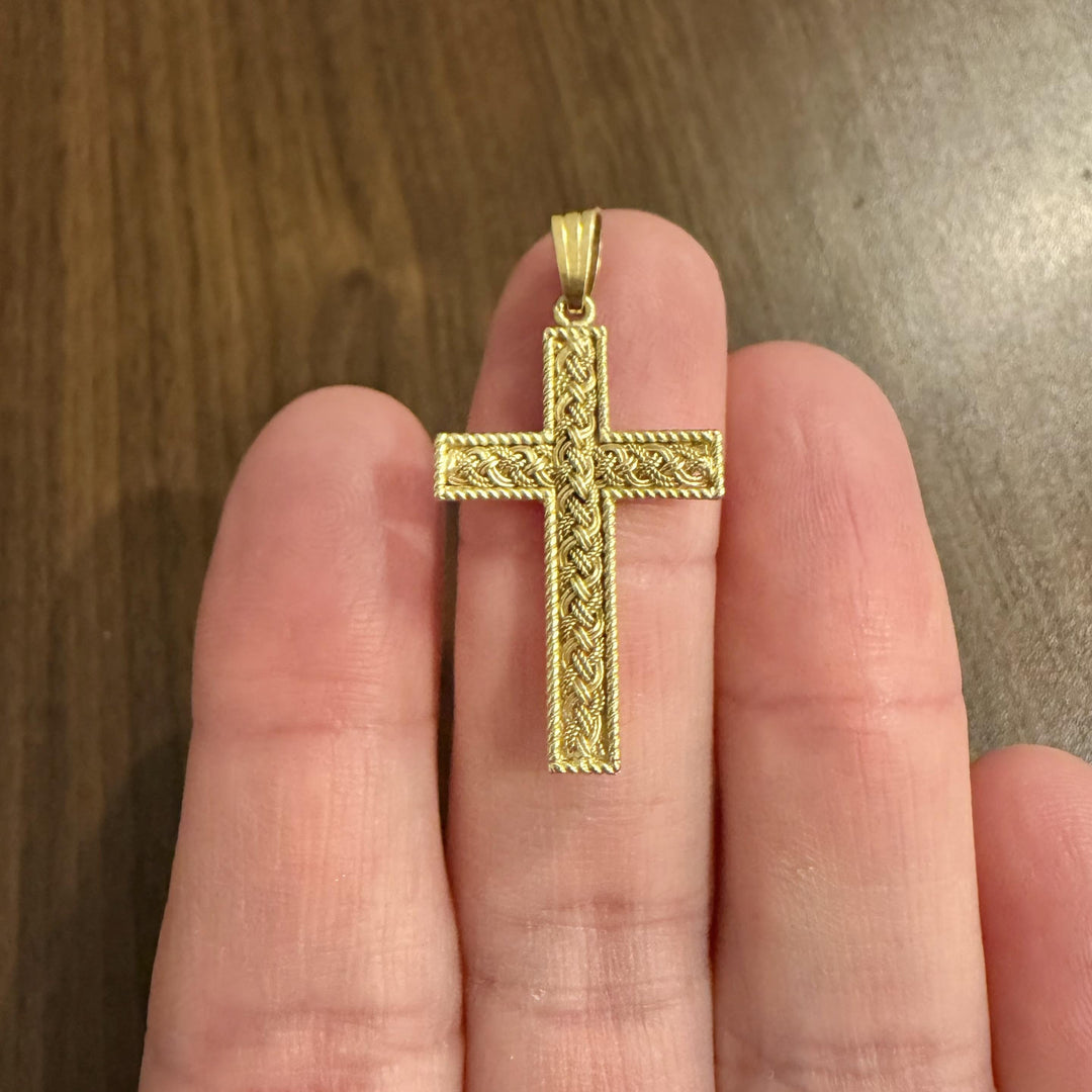 18k Yellow Gold 3.4g Vintage Cross Pendant Italy 1.5"