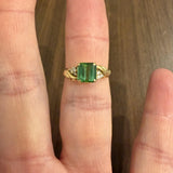 18k Yellow Gold Green Tourmaline and Diamond Ring Size 6.75