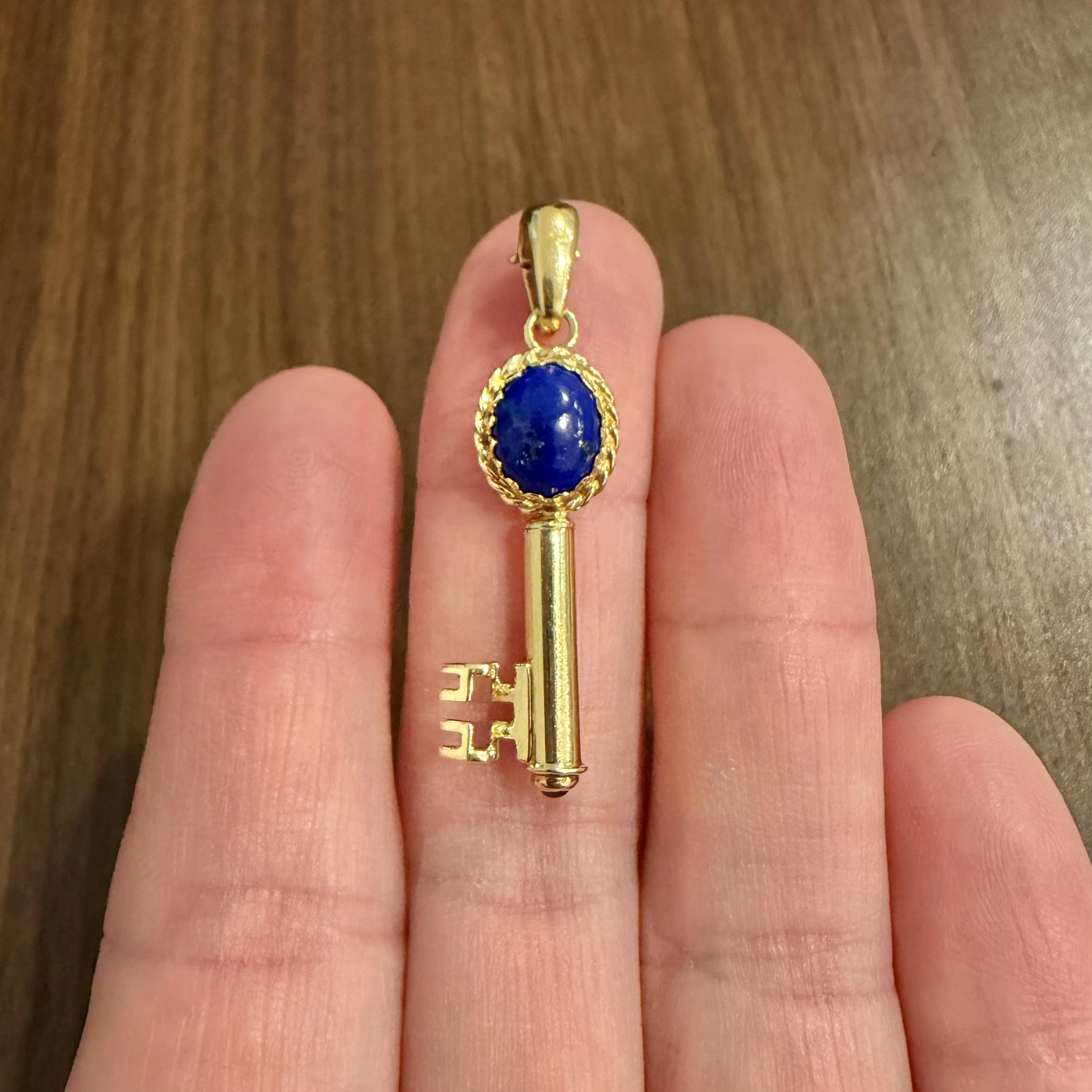 14k Yellow Gold and Lapis Lazuli 4.6g Vintage Key Pendant Italy 1.75 ...