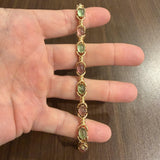 14k Yellow Gold and Cabochon Tourmaline 26g Solid Ladies Link Bracelet 7"