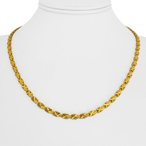 24k Pure Yellow Gold 18.9g Solid Diamond Cut Fancy X Link Necklace 18