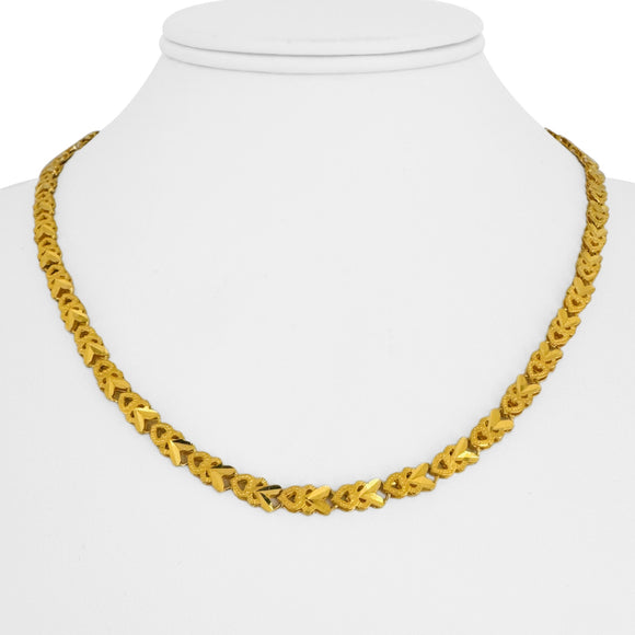 24k Pure Yellow Gold 23.6g Solid Diamond Cut Fancy Heart Link Necklace 18