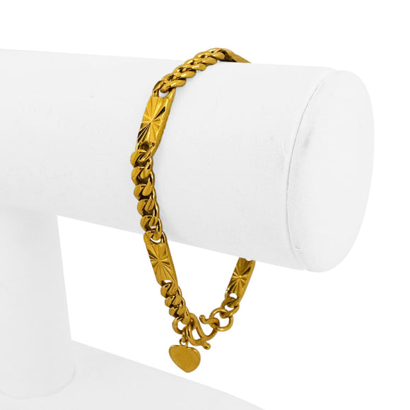 24k Pure Yellow Gold 18.2g Solid Diamond Cut Station Curb Link Bracelet 6.5