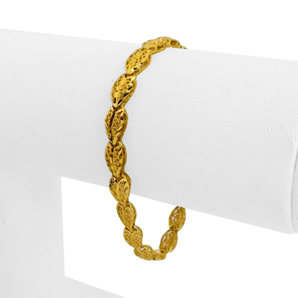 24k Pure Yellow Gold 8.9g Solid Diamond Cut Fancy Heart Link Bracelet 6.5