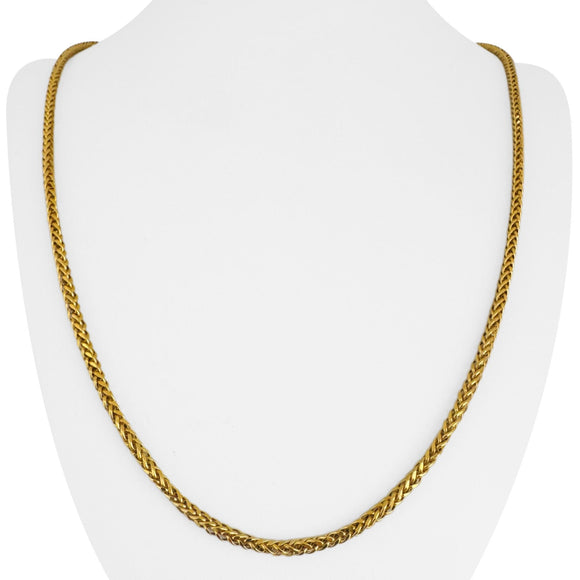 22k Yellow Gold 11.3g Squared 3mm Wheat Link Chain Necklace 24.5