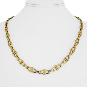 18k Yellow and White Gold 39.4g Solid Heavy Fancy Square Link Necklace Italy 20"
