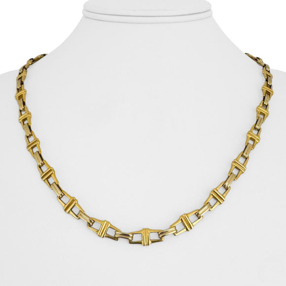 18k Yellow and White Gold 39.4g Solid Heavy Fancy Square Link Necklace Italy 20
