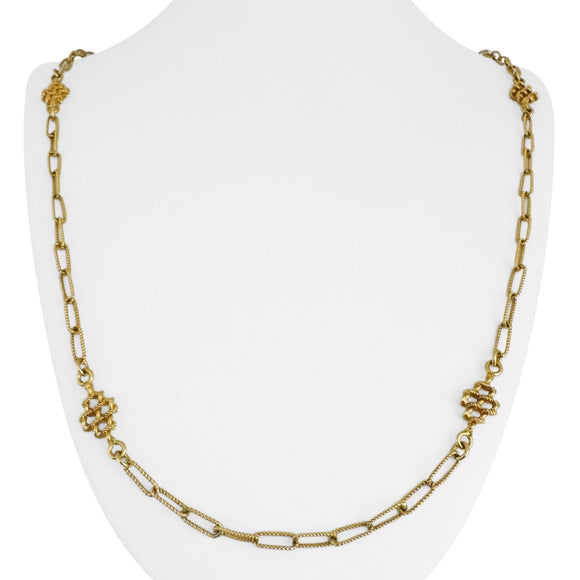 18k Yellow Gold 21.4g Solid Vintage Ribbed Station Cable Link Necklace 28