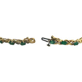 14k Yellow Gold Emerald and Diamond 9.2g Ladies X Link Bracelet 7.25"