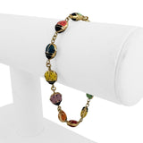 14k Yellow Gold and Enamel 3.6g Light Hollow Ladybug Link Bracelet 7"