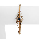 14k Yellow Gold Blue Sapphire and Seed Pearl Vintage Bangle Bracelet 6.75"