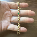 14k Yellow Gold 11.8g Multi Cabochon Gemstone XO Link Bracelet 7"