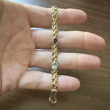 14k Yellow Gold 14.7g Multi Bezel Set Gemstones Fancy Link Bracelet 7"