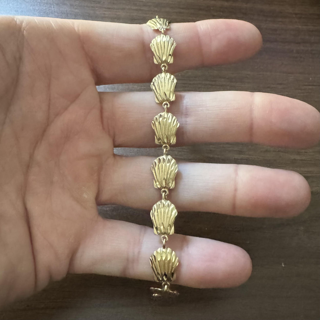 14k Yellow Gold 10.6g Solid Diamond Cut 10mm Scallop Shell Link Bracelet 7.25"