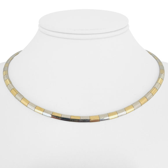 14k Yellow and White Gold 27.5g Solid Two Tone 4mm Omega Link Necklace Italy 16