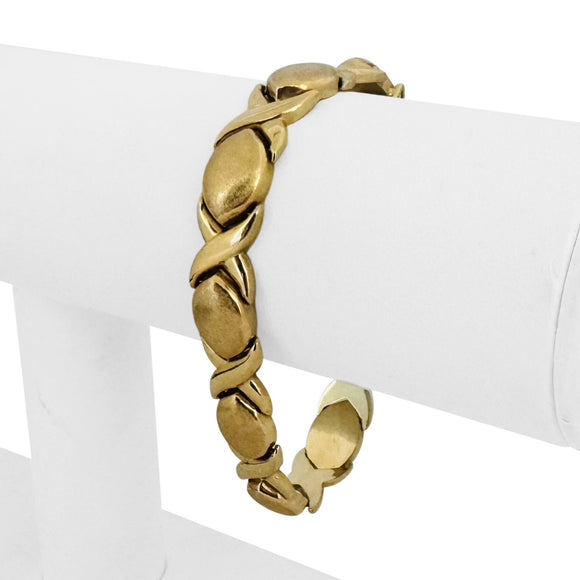 14k Yellow Gold 15.2g Thick 10mm Hugs and Kisses XO Link Bracelet Italy 6.75