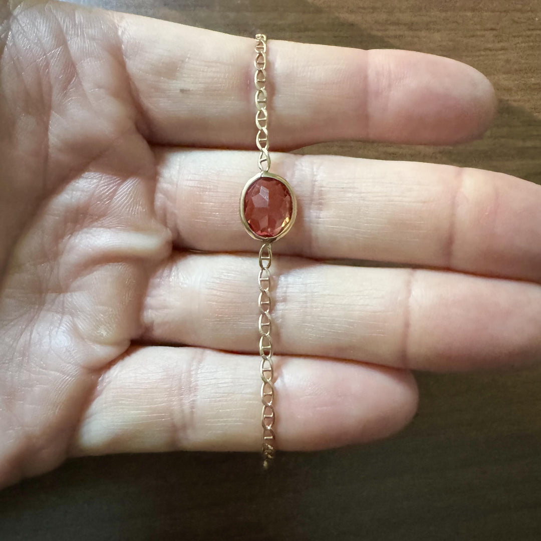 14k Yellow Gold and Oval Bezel Set Citrine Mariner Link Bracelet Italy 6.5"
