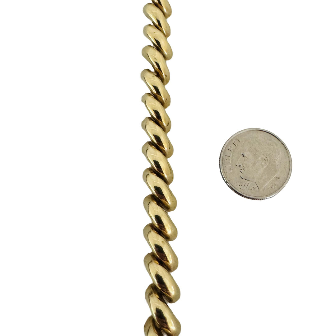 14k Yellow Gold 36.7g Heavy Polished 7.5mm San Marco Link Necklace Italy 16"