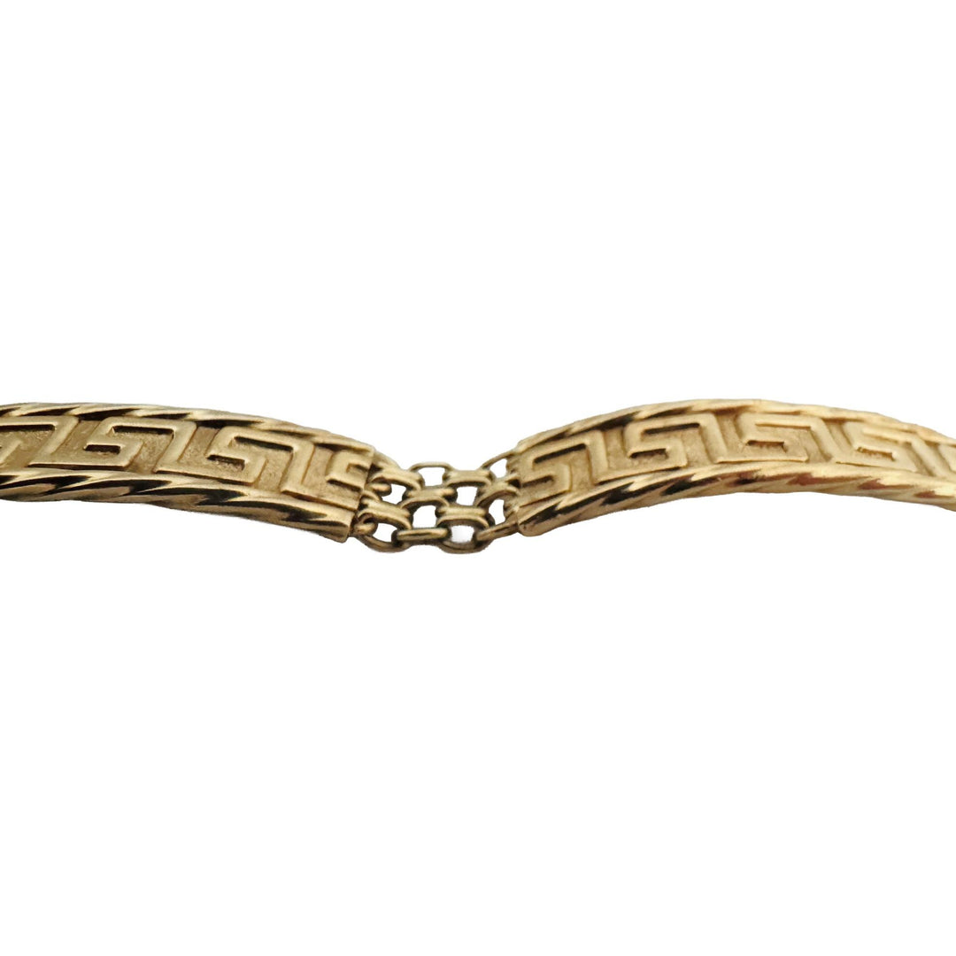 14k Yellow Gold 10.2g Vintage Greek Key 8mm Panel Link Bracelet Italy 7"