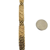 14k Yellow Gold 10.2g Vintage Greek Key 8mm Panel Link Bracelet Italy 7"