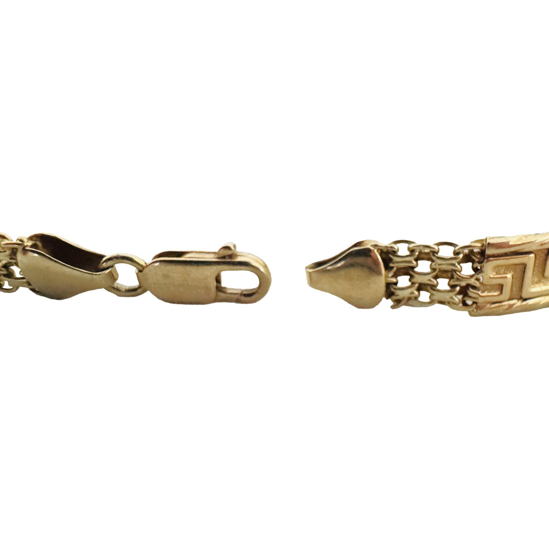 14k Yellow Gold 10.2g Vintage Greek Key 8mm Panel Link Bracelet Italy 7"
