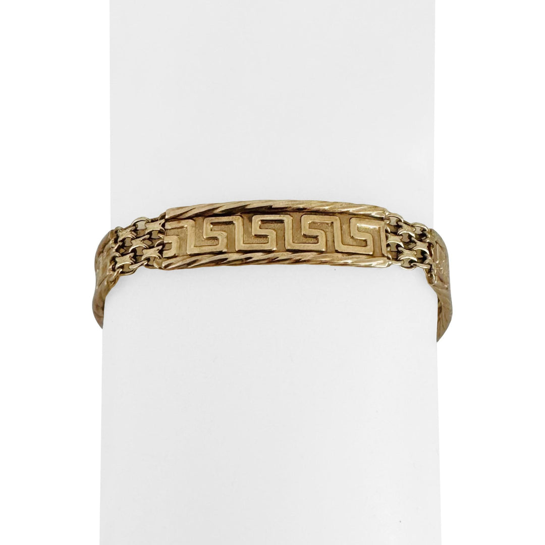 14k Yellow Gold 10.2g Vintage Greek Key 8mm Panel Link Bracelet Italy 7"
