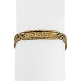 14k Yellow Gold 10.2g Vintage Greek Key 8mm Panel Link Bracelet Italy 7"