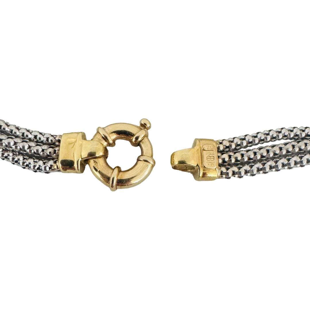 14k Yellow and White Gold 11.9g UnoaErre Three Strand Popcorn Bracelet Italy 7"