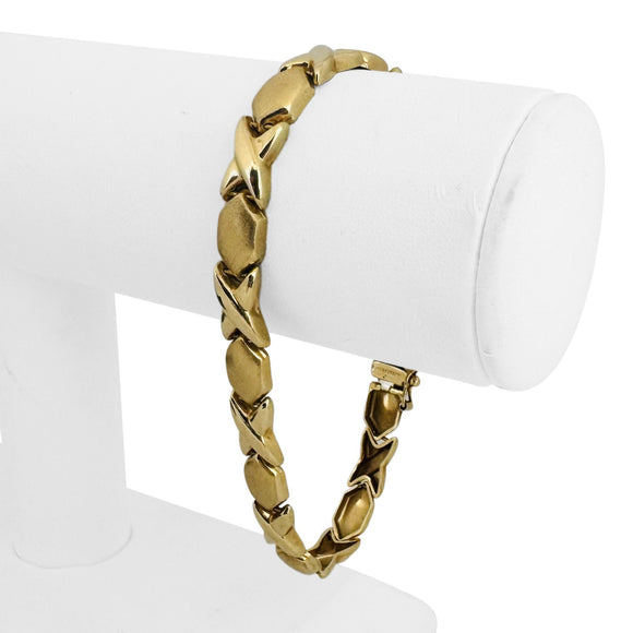 14k Yellow Gold 10g Ladies 7mm Hugs and Kisses XO Link Bracelet Italy 8
