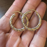 14k White and Yellow Gold 3.7g Light Twisted Spiral Hoop Earrings Italy 1.25"