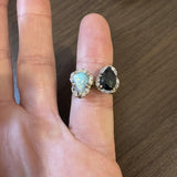 14k Yellow Gold Opal Green Tourmaline and Diamond Vintage Bypass Ring Size 6.5