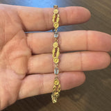 14k Yellow Gold and Aquamarine 12g Solid Fancy Floral Link Bracelet 8"