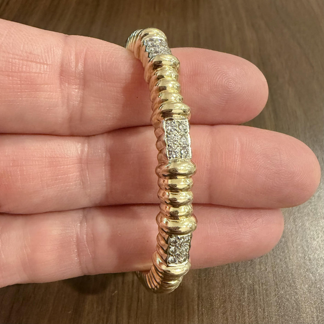 14k Yellow Gold and 0.50cttw Diamond Solid Heavy Bangle Bracelet 6.25"