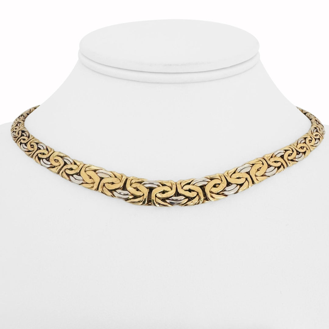 14k Yellow and White Gold 14.5g Graduated Byzantine Link Necklace 15"