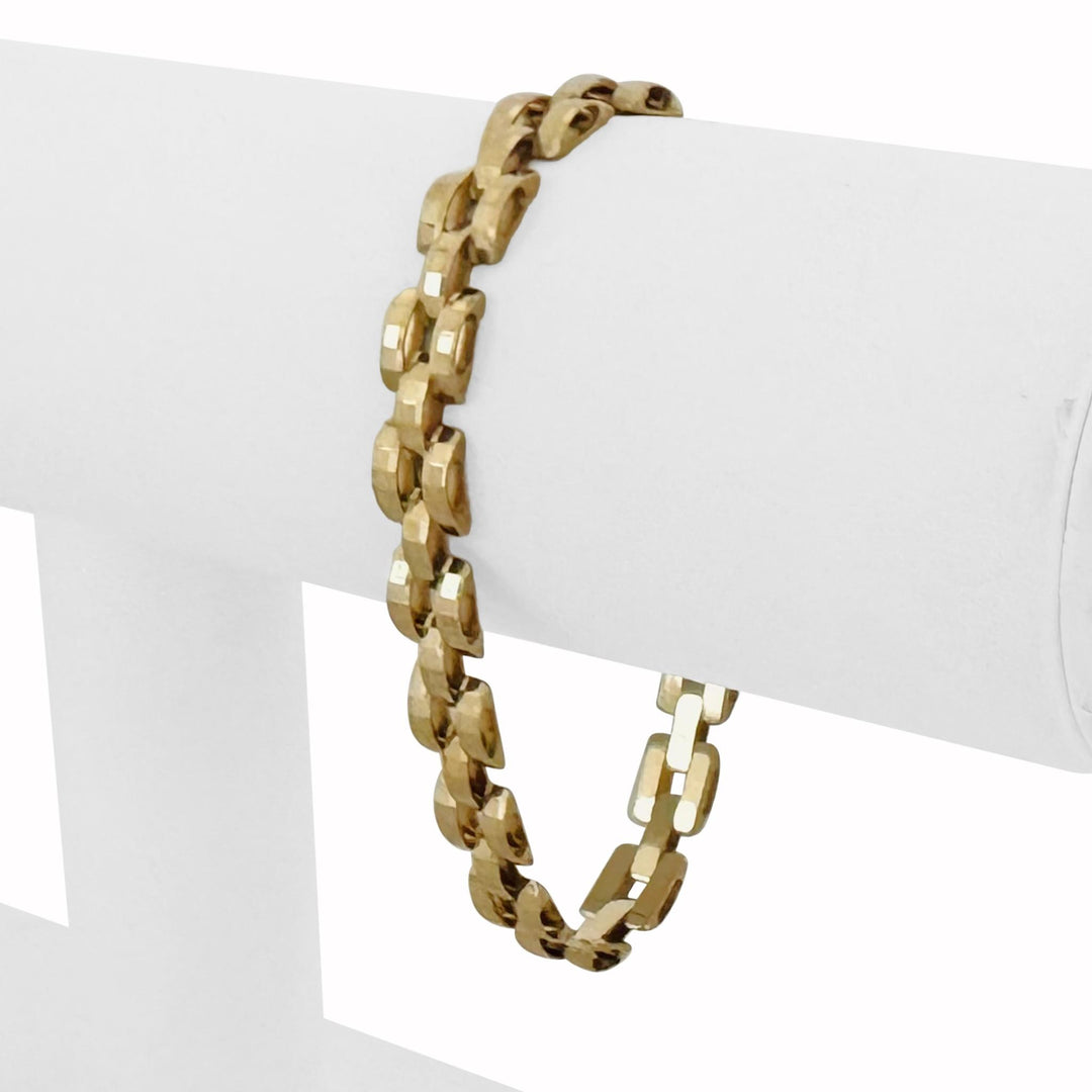 14k Yellow Gold 13.8g Vintage Faceted 7mm Panther Link Bracelet Italy 7"