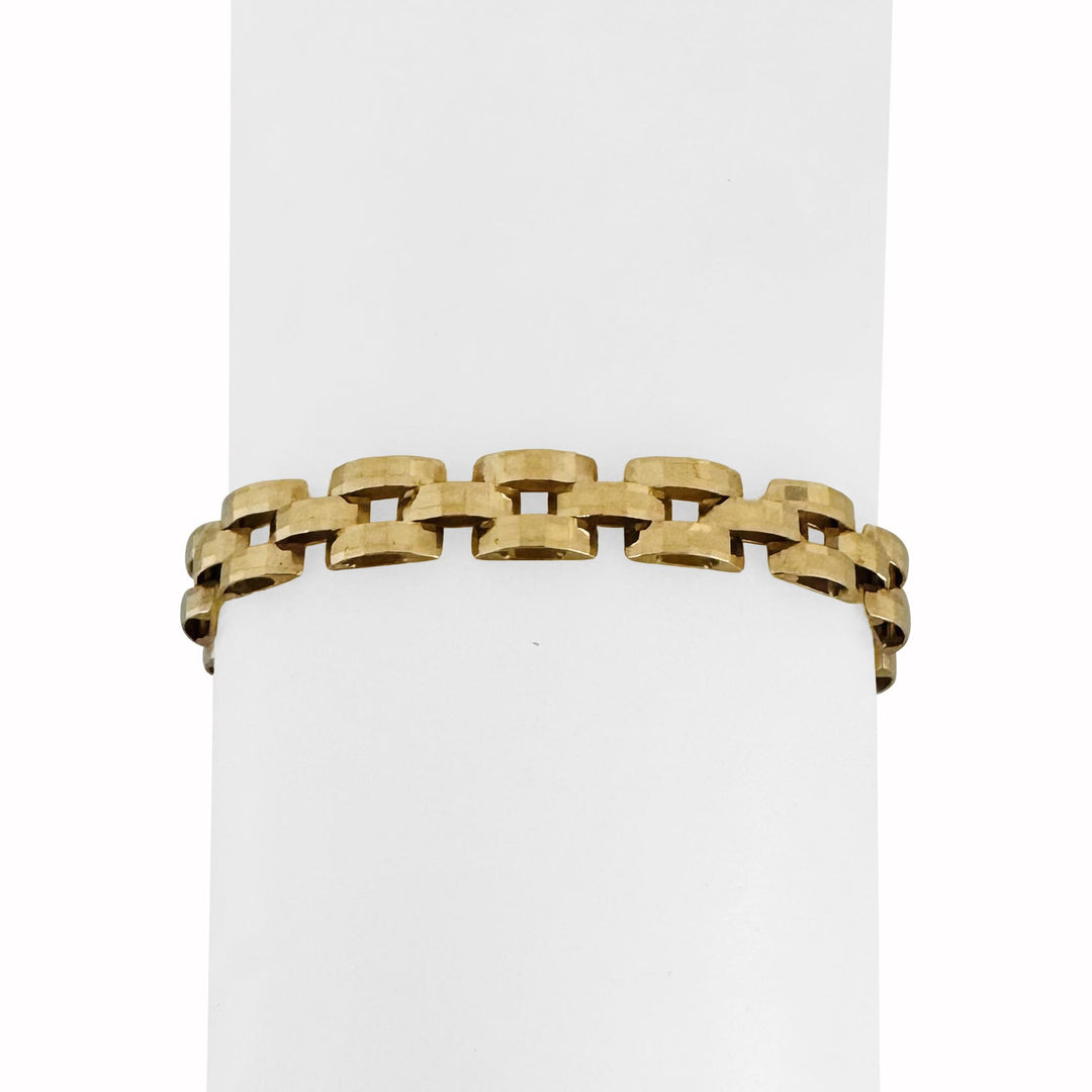 14k Yellow Gold 13.8g Vintage Faceted 7mm Panther Link Bracelet Italy 7"