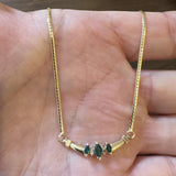 14k Yellow Gold Emerald and Diamond Herringbone Link Pendant Necklace Italy 16"
