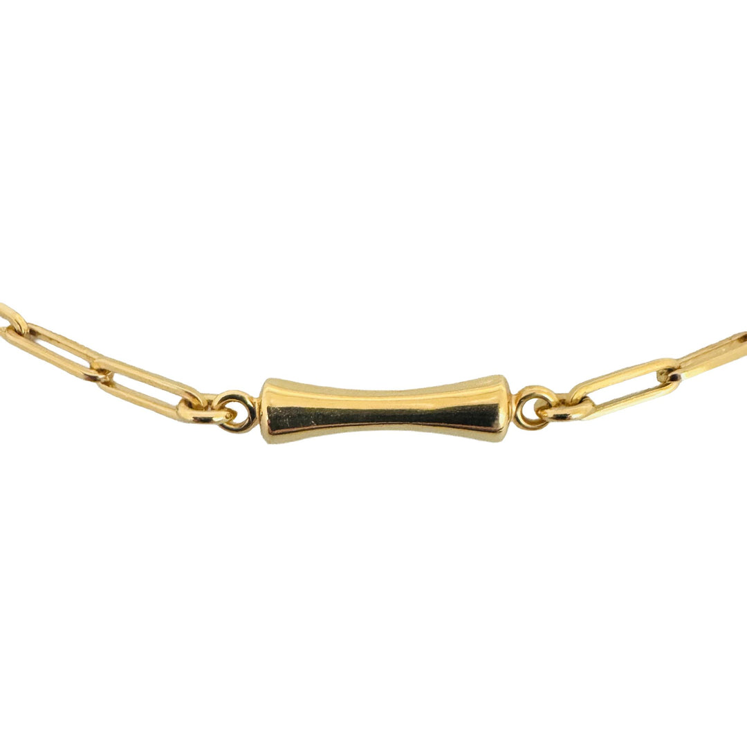 18k Yellow Gold 21.8g Vintage Paperclip Link Station Chain Necklace Italy 26.5"