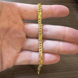 24k Pure Yellow Gold 18.2g Solid Diamond Cut Station Curb Link Bracelet 6.5"