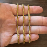 22k Yellow Gold 11.3g Squared 3mm Wheat Link Chain Necklace 24.5"