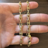 18k Yellow and White Gold 39.4g Solid Heavy Fancy Square Link Necklace Italy 20"