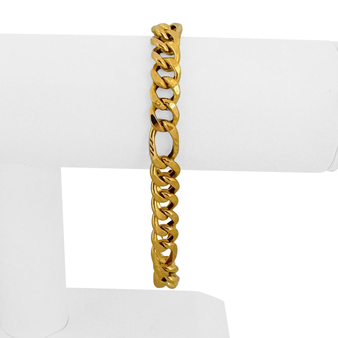 22k Yellow Gold 19.7g Semi Solid Diamond Cut 8mm Figaro Link Bracelet 8"