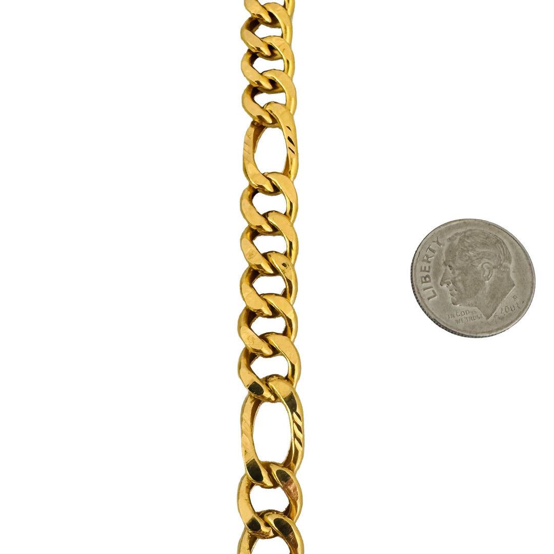 22k Yellow Gold 19.7g Semi Solid Diamond Cut 8mm Figaro Link Bracelet 8"
