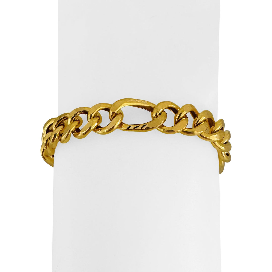 22k Yellow Gold 19.7g Semi Solid Diamond Cut 8mm Figaro Link Bracelet 8"